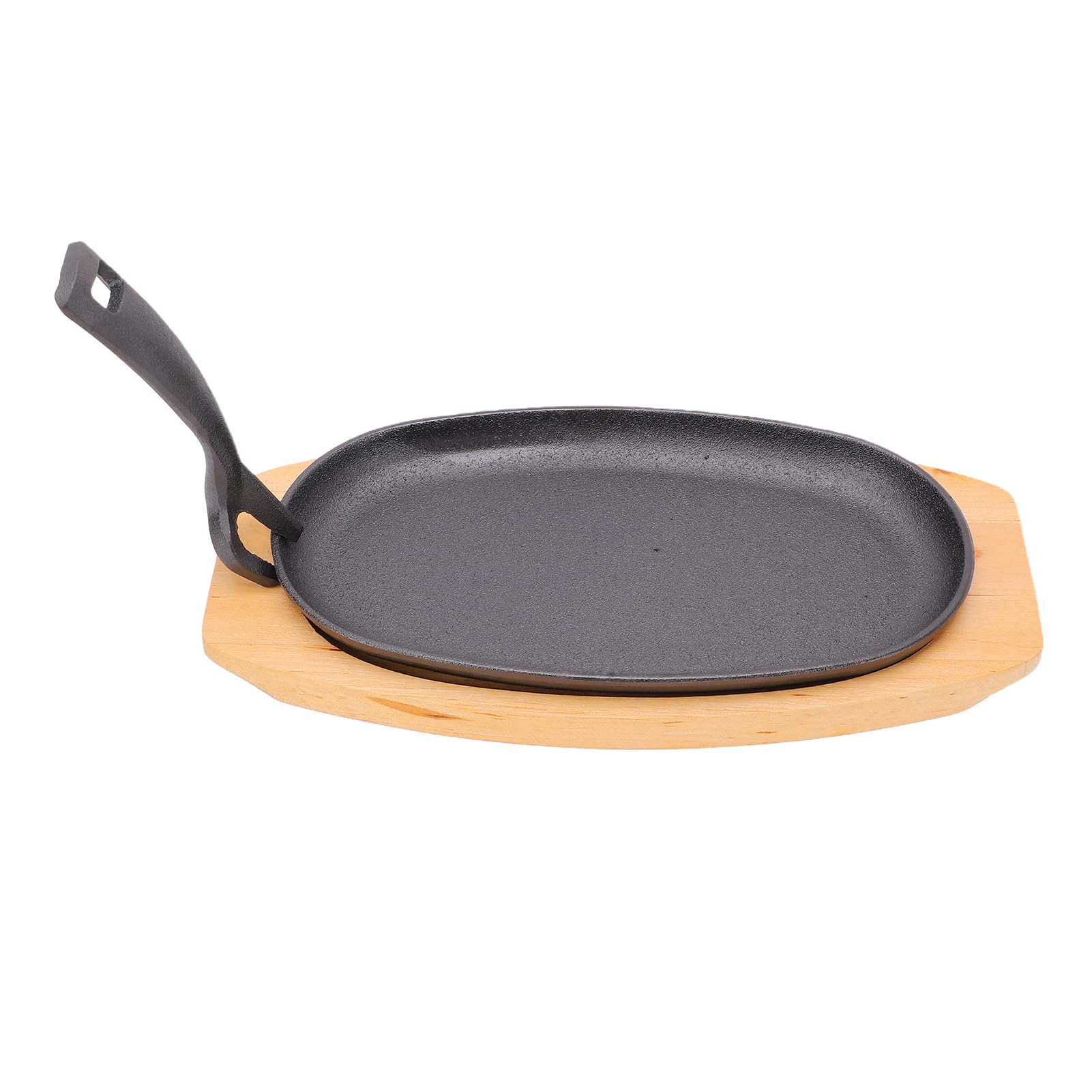 Assiette à steak grésillante fonte avec base en bois pour plateaux à poêle