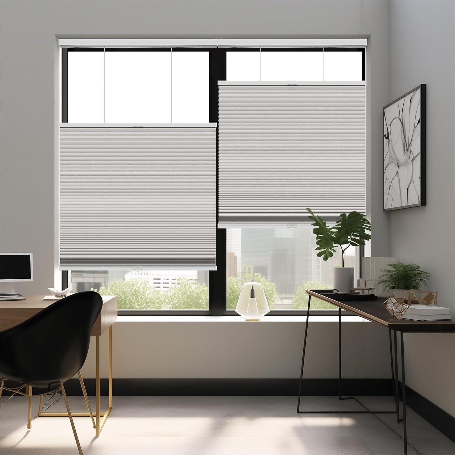Changshade Custom Top Down Bottom Up Blackout Cellular Shades, Cordless 1.5 Inch Single Cell Honeycomb Window Blinds, Custom Size Privacy Window Shades for Bedroom, Nursery and Media Room, Gray