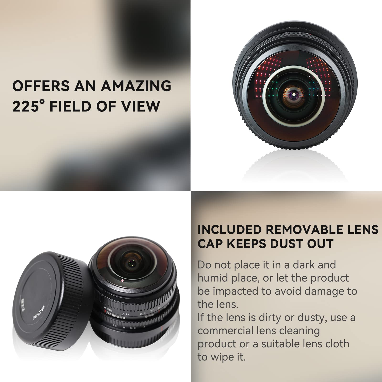 7Artisans Objectif Fisheye Ultra Wide Angle 4 mm F2.8 APS-C Manuel Focus Prime Lens Compatible M4/3 Mount Appareil photo sans miroir pour Panasonic GH3 GH4 GF1 GM1 GM5 pour Olympus E-M1 E-M5 E-M10