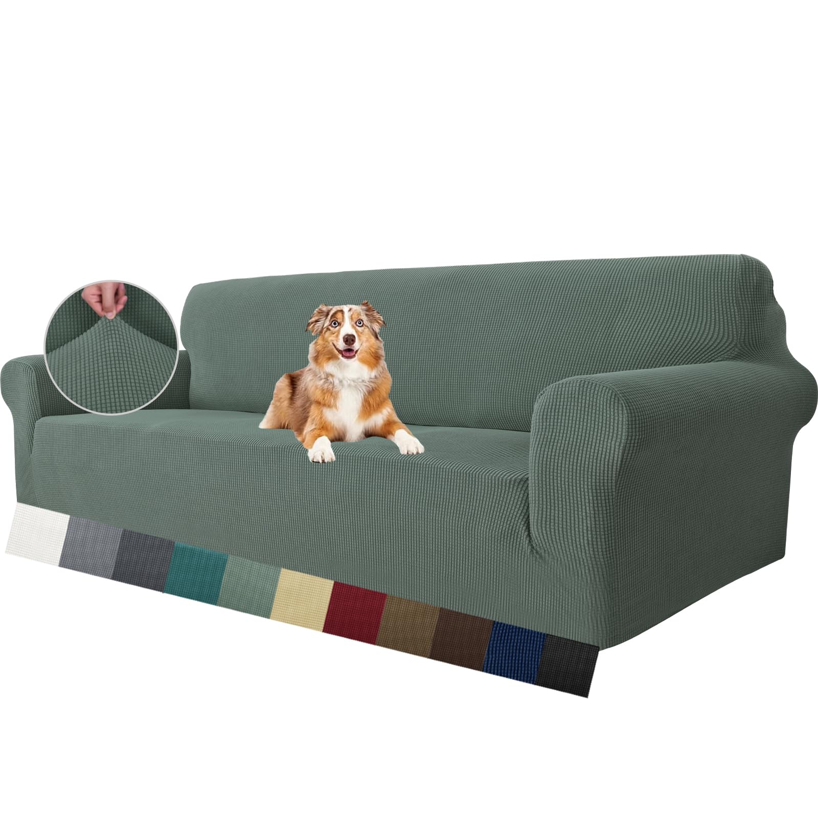 MAXIJIN Super Stretch Couch Cover for 4 Seater Couch, Extra Large Universal Sofa Covers Jacquard Spandex Pet Dog Furniture Protector Fitted Couch Slipcover (4 Seater, Pea Green)