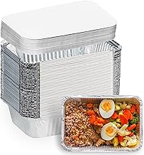 SENENQU Pack of 50 Aluminium Containers with Lids 1 L, 1000 ml Disposable Food Trays for Barbecue, Cooking, Grilling, Kitchen, Catering