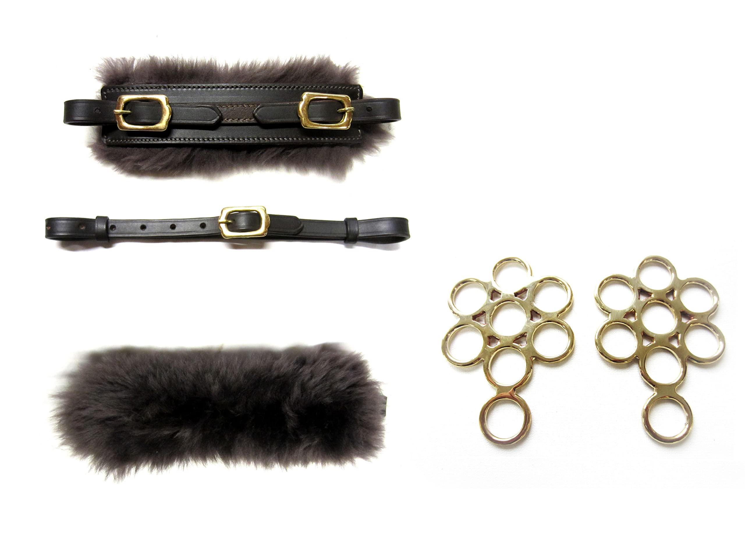 Set Gebisslose Zäumung Hackamore Flower Gold - Echt Schaffell