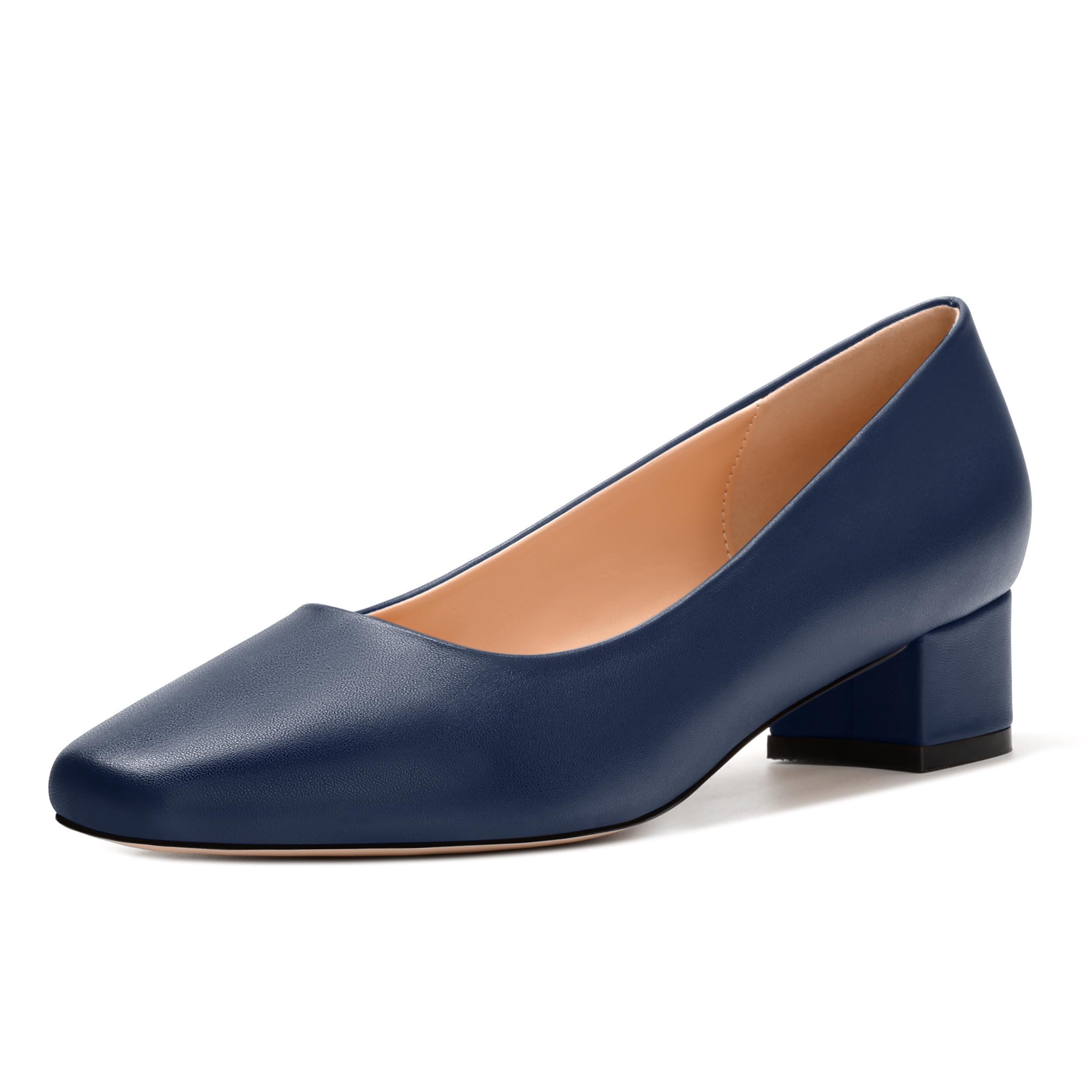 RLYGHWAO Women's Pumps, Square Closed Toe Low Heels, Slip on Chunky Heeled Shoes for Women 1.5 Inch