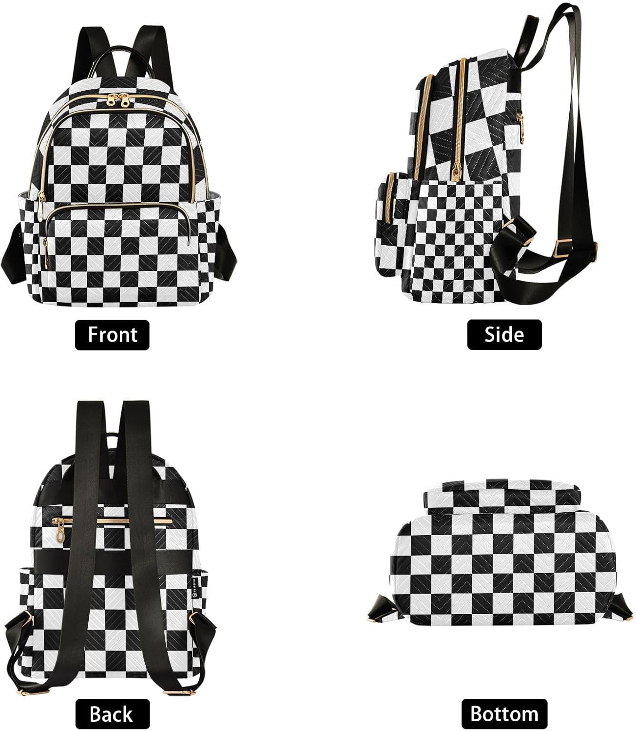 ALAZA Small Backpack Purse for Women Teen Girls Black White Checkered Quilted Backpack Fashion Bookbag Mini School Daypack Shoulder Bag Ladies Everyday Purses