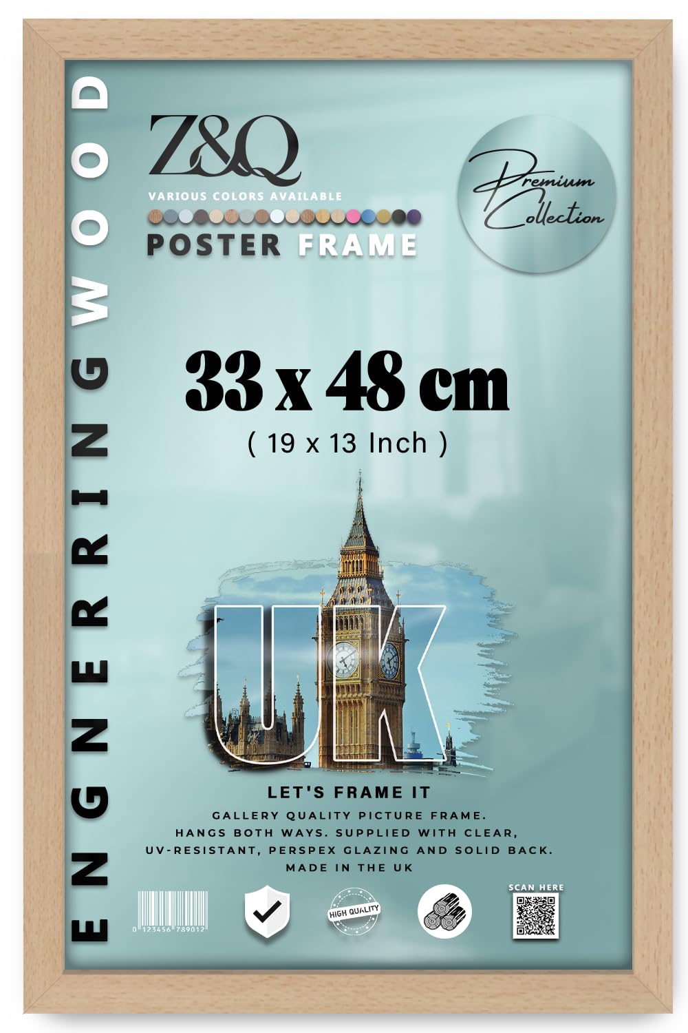 Z&Q Beech - Rectangle Classic Black Mdf Wood Finish (33 X 48 Cm) Frame For Posters | Eton Wood 19 X 13 Inch For Art Gallery, Home Décor [ ]