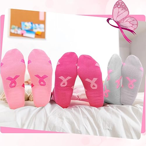 Miniatura 7 de Hercicy 96 pares de calcetines de concientización sobre el cáncer de mama, calcetines deportivos de cinta rosa para concientización sobre el cáncer