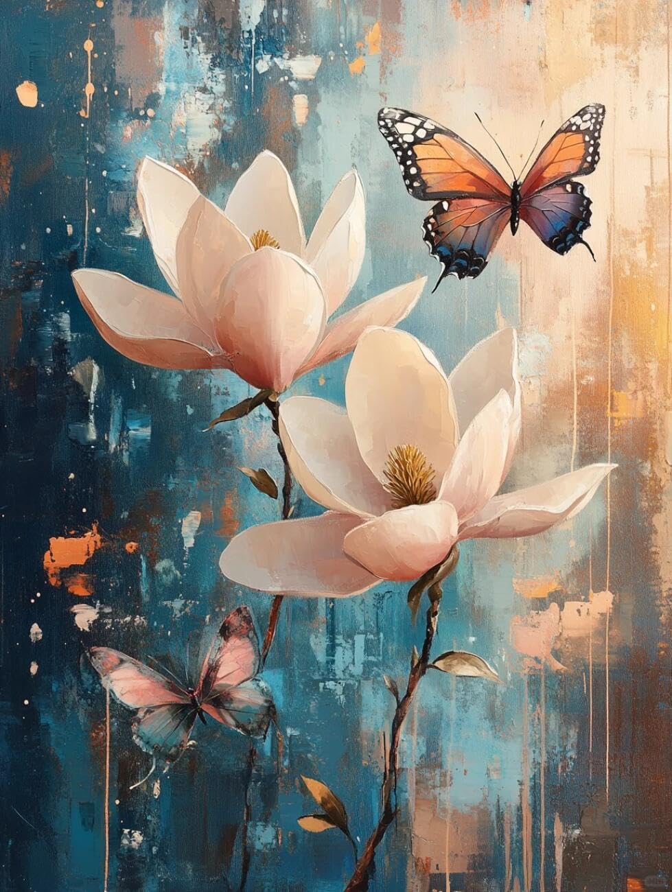 Henypt Cross Stitch Kit Fantasy Magnolia Flowers DIY Arts Aand Craft Kit for Adults Beginners with Accessories Handmade DIY/Gifts 14CT 50x70cm