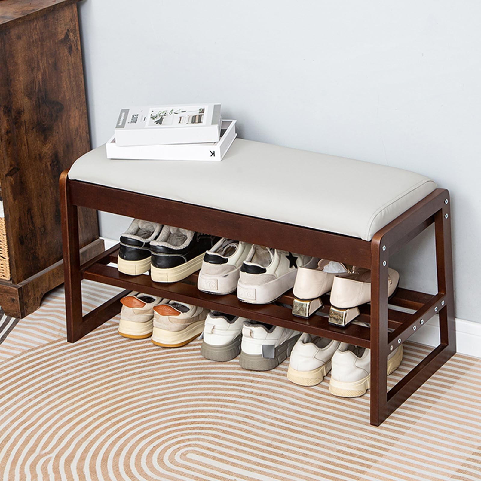 Rangement caché pour entrée avec banc à chaussures en bois à couvercle