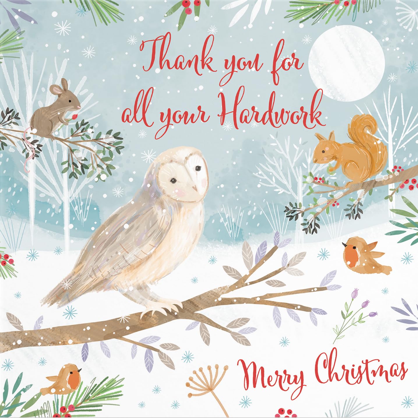 Hunts England, Thank You For All Your Hardwork Cute Owl Christmas Card, Nature's Treasures - Image 2