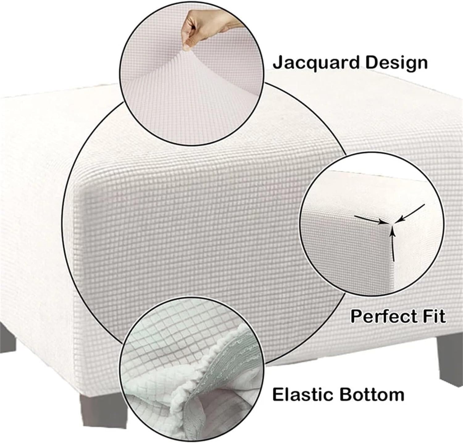 Konsilsa Rectangular Jacquard Ottoman Slipcover with Elastic Bottom, Stretch Storage Footstool Protector Cover for Living Room (Color : G, Size : X Large)