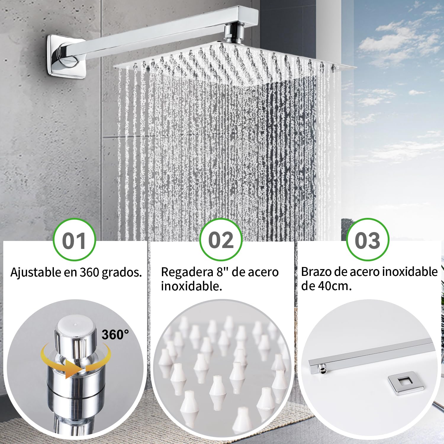 SOLVEX Set De Ducha Sistema de Ducha Empotrado,Set Ducha Conjunto de Ducha Completo con Mezclador Ducha de Lluvia y Ducha,Alcachofa de Ducha 20cmx20 cm,Cuerpo de Latón,SP-90110