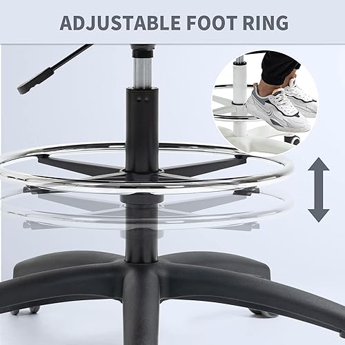 Miniatura 6 de Silla de dibujo, taburete de escritorio de oficina, sillas altas y ajustables para escritorio ergonómico de pie con brazos abatibles, anillo de pie