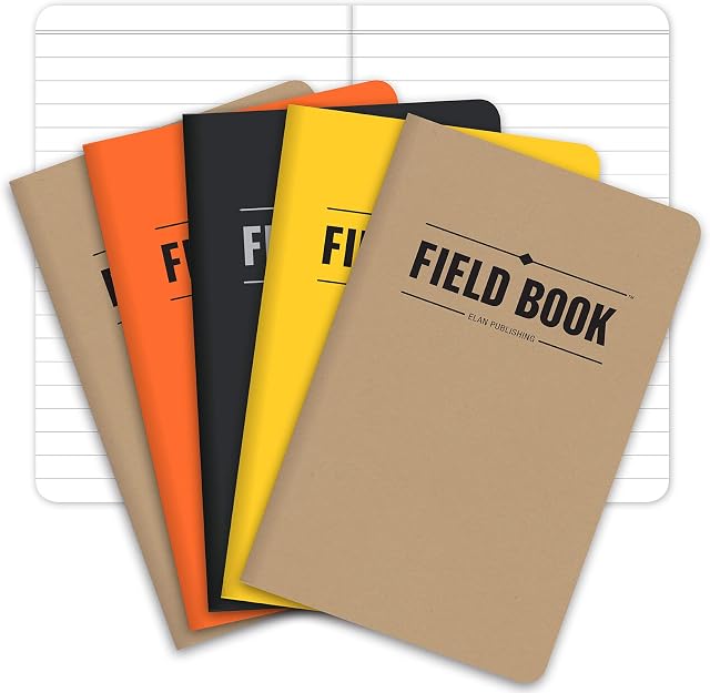 Elan Publishing Company, Field Notebook/Pocket Journal - 3.5"x5.5" - Combination of Kraft, Black, Orange, Yellow - Lined Memo Book - Pack of 5
