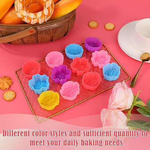Miniatura 3 de 42 tazas de silicona reutilizables para hornear, 7 estilos de moldes de silicona en forma de flor, antiadherentes, mini fundas para magdalenas y