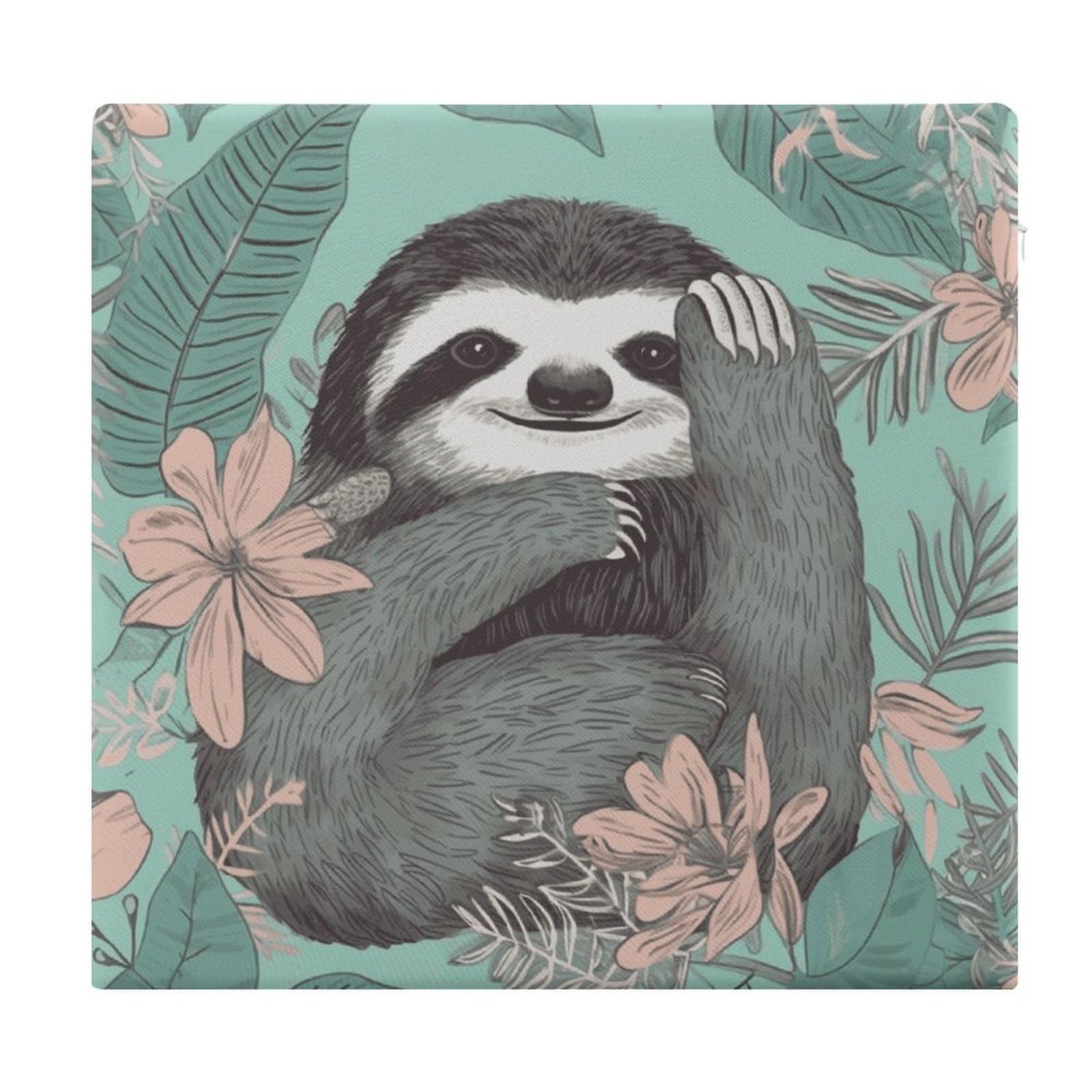JTREHY Animal Sloth Mint Green Chair Cushions Non-Slip Bar Stool Cushions Ultra Soft Warm Memory Foam Meditation Cushion Removable Large Square Seat Cushions for Dining Chair 15x14In