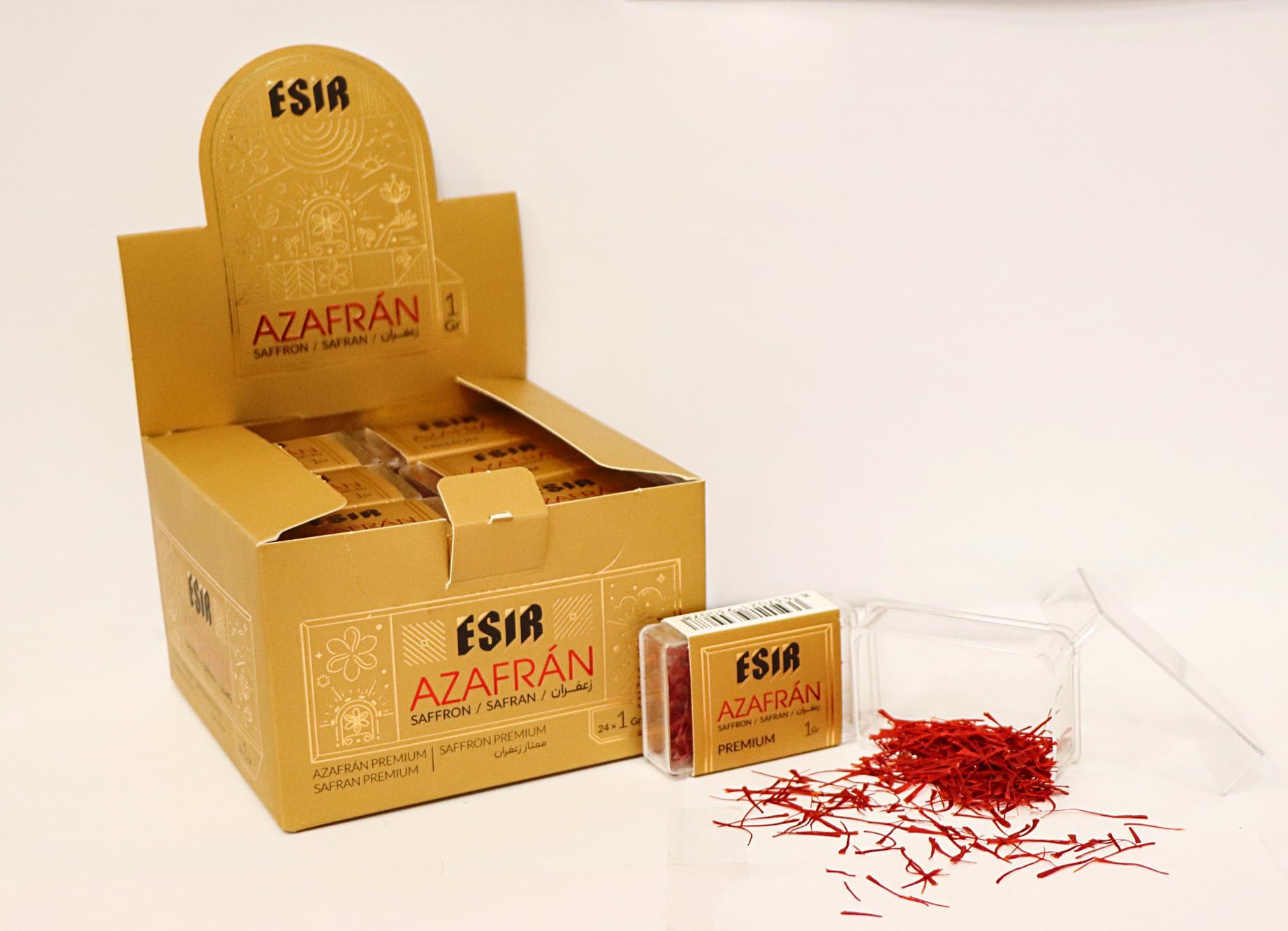 Esir Fils de Safran Premium, Pistils de Safran 100% Pur Naturel | Goût Délicat et Couleur Vibrante | 1g- Paquet de 24|