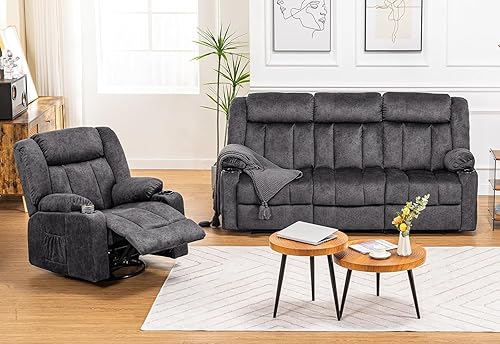 COMHOMA Juego de sillas reclinables manuales, sofá reclinable de tela con portavasos, reclinable tapizado con bolsillos laterales adecuado para