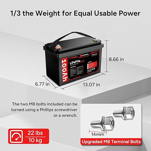 Miniatura 3 de DR.PREPARE Batería LiFePO4 de 12 V 100 Ah, baterías de litio de 12 V con BMS de 100 A, batería de fosfato de hierro y litio de ciclo profundo de