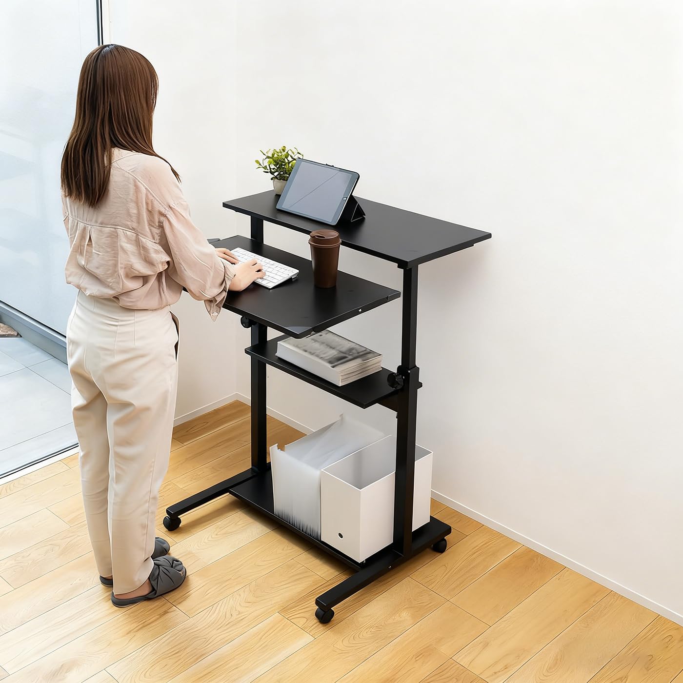 Amazon | スタンディングデスク 幅60cm 昇降式テーブル 高さ調整 80