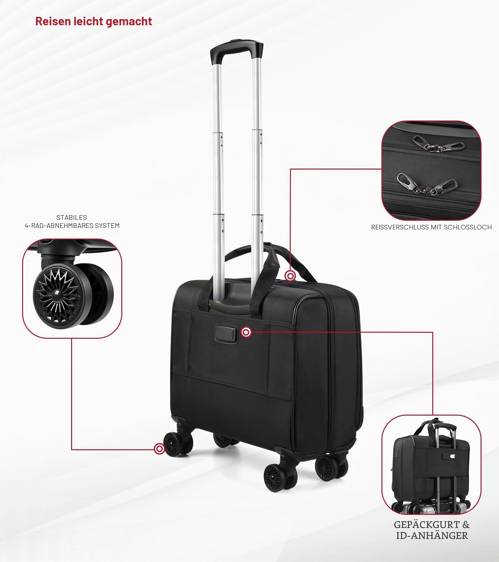 star cloud Laptop Trolley 17 Zoll, Business Trolley Herren, Laptop-Aktentasche mit 4 Rollen, Laptoptasche mit Rollen mit USB & Typ-C Anschluss, wasserabweisend, für Arbeit und Geschäftsreisen