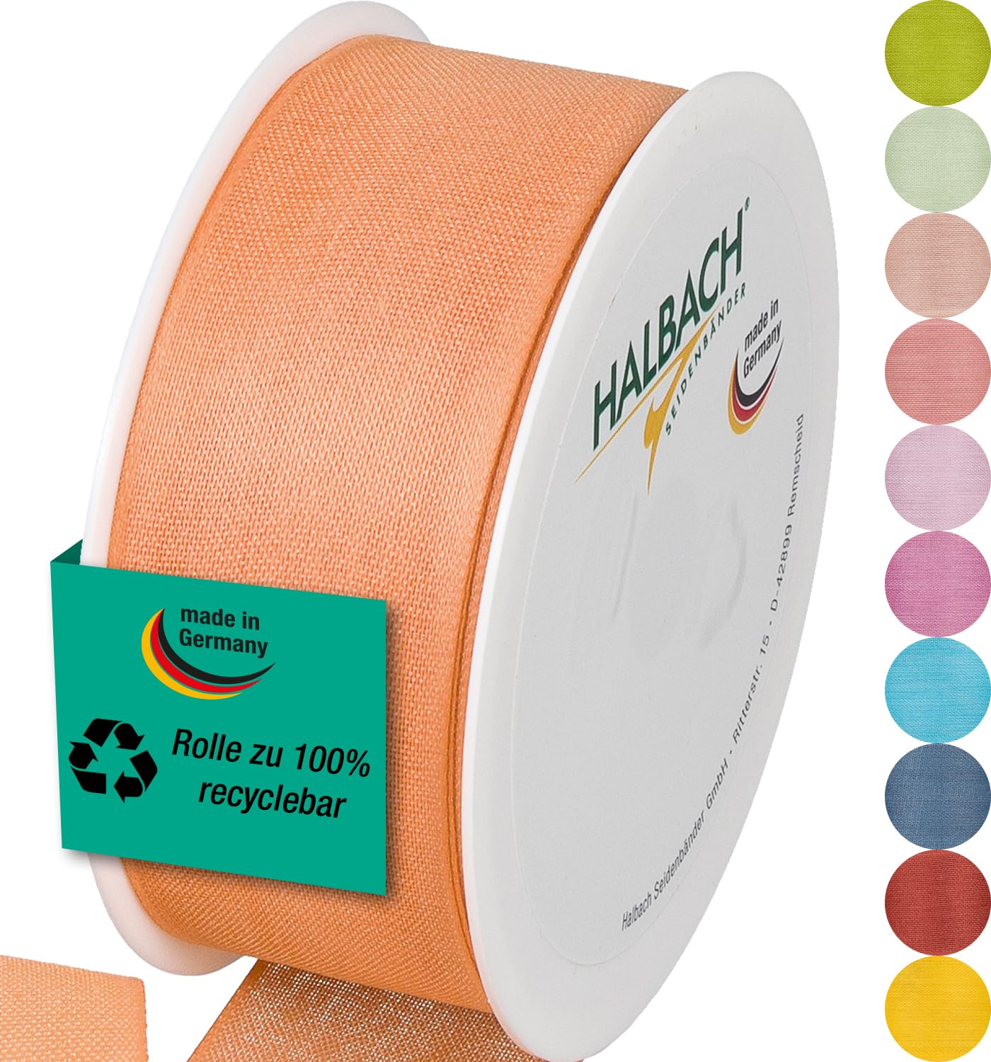 Halbach Seidenbänder Gift Ribbon Width 40 mm Length 25 m Ribbon Made in Germany Gift Ribbons in a Variety of Colours and Widths Perfect for Packaging and Decorating Colour: Apricot