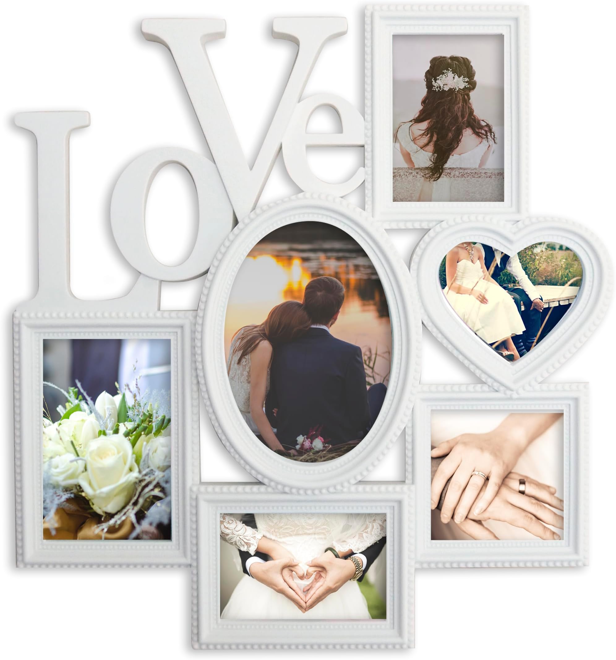 Decorative Wall Hanging Love Collage Picture Frame 6 Option, White