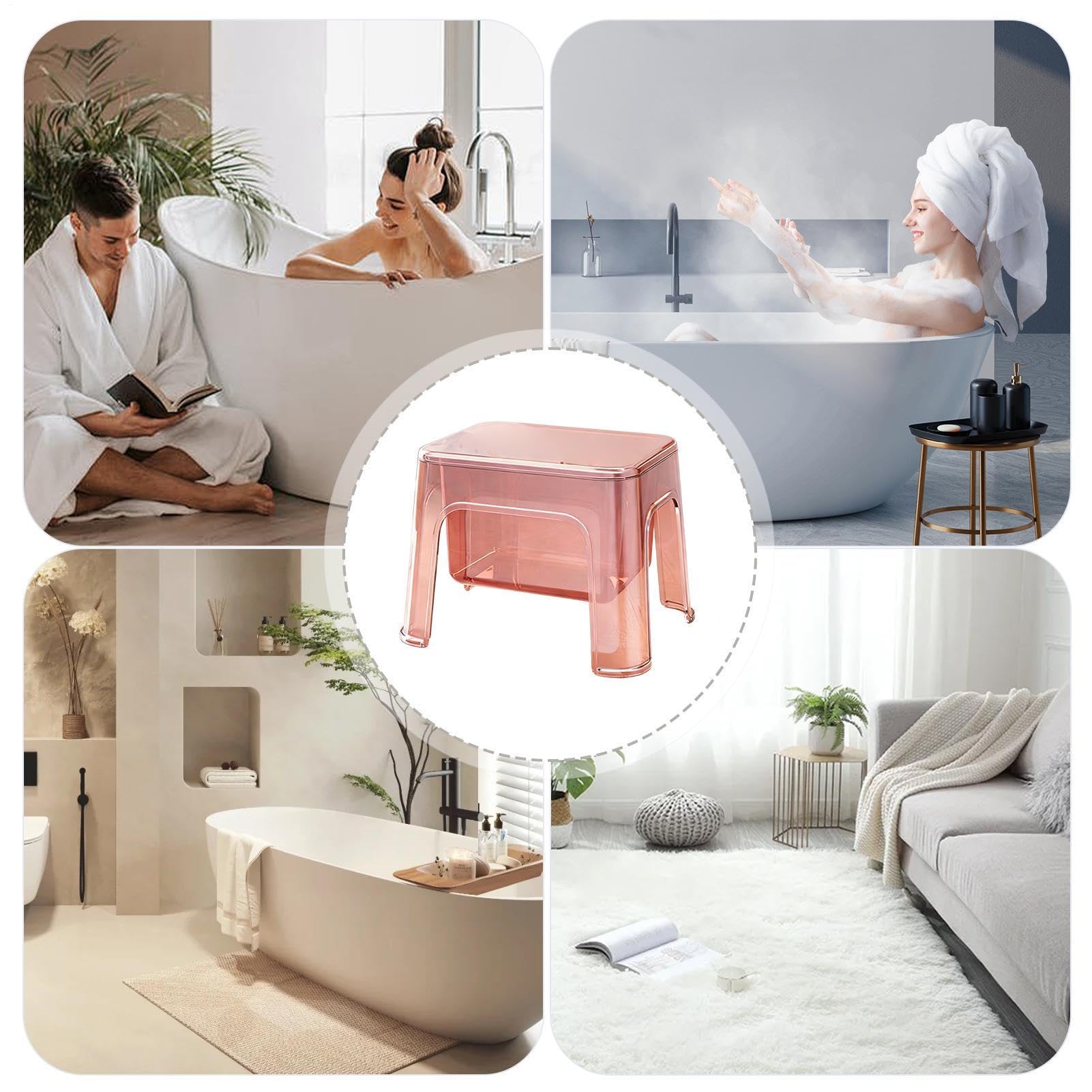 Genérico Taburete de Baño Silla de Baño Color Transparente con Espacio de | Banco Pequeño de la Ducha Para en Dormitorio, Tocador, Rincón de Almacenaje, Baño, Cocina y Hogar
