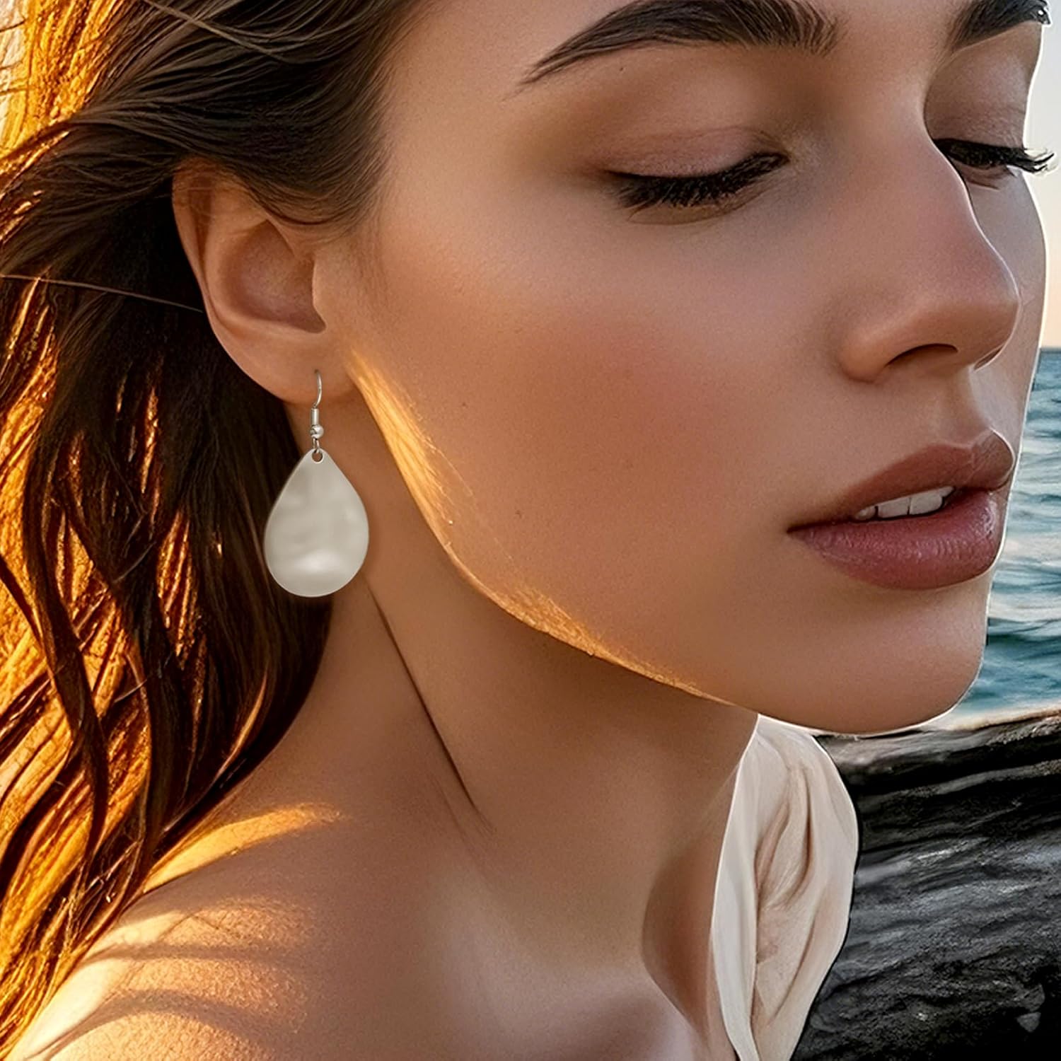 Teardrop Dangle Earrings for Women, Flat Oval Drop Dangling Earring Trendy Hypoallergenic Minimalist Jewelry Gift - Image 3