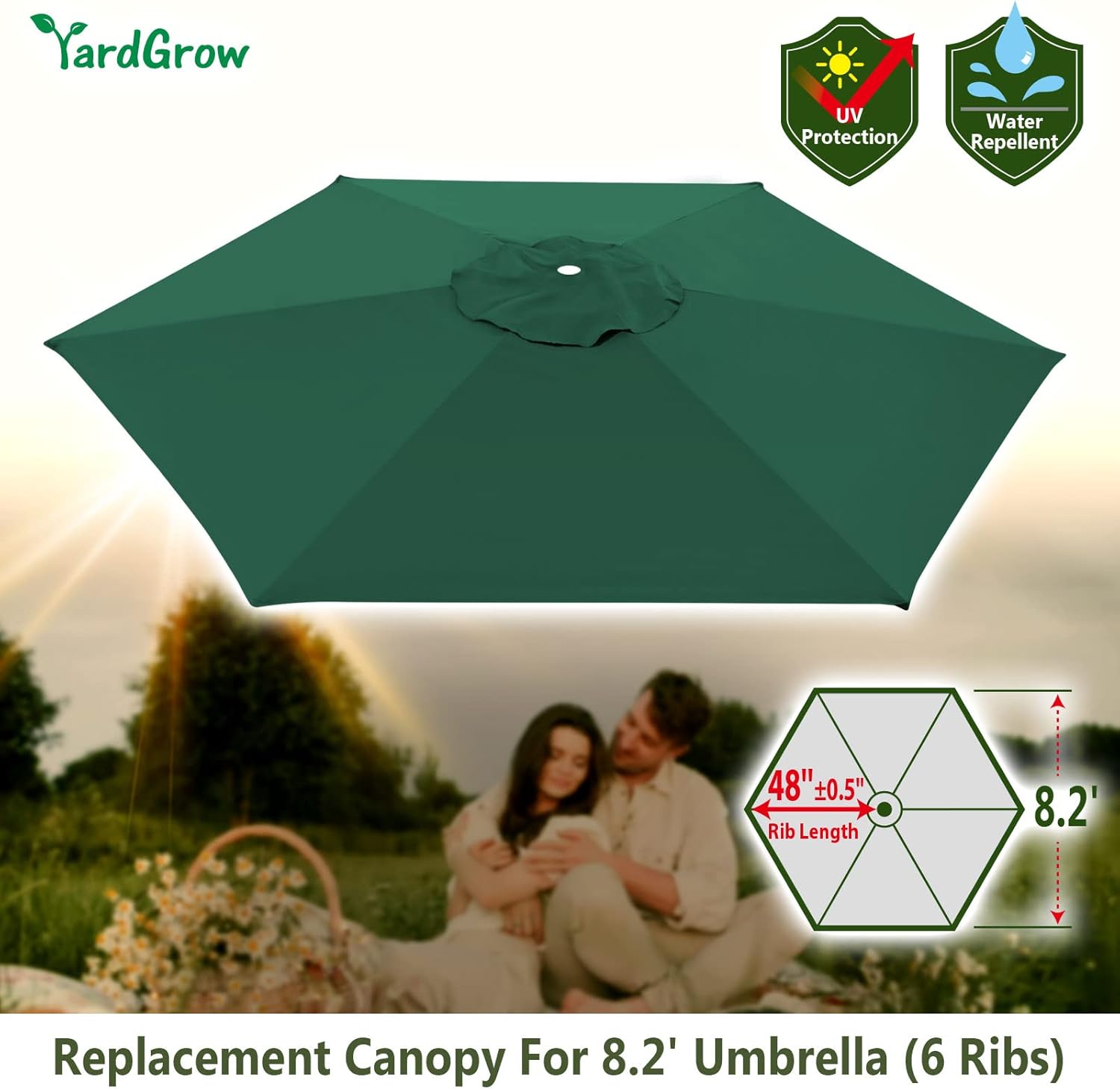 YardGrow 8.2ft 6 Ribs Patio Umbrella Replacement Canopy Market Umbrella Top Fit Outdoor Umbrella Canopy, Canopy ONLY