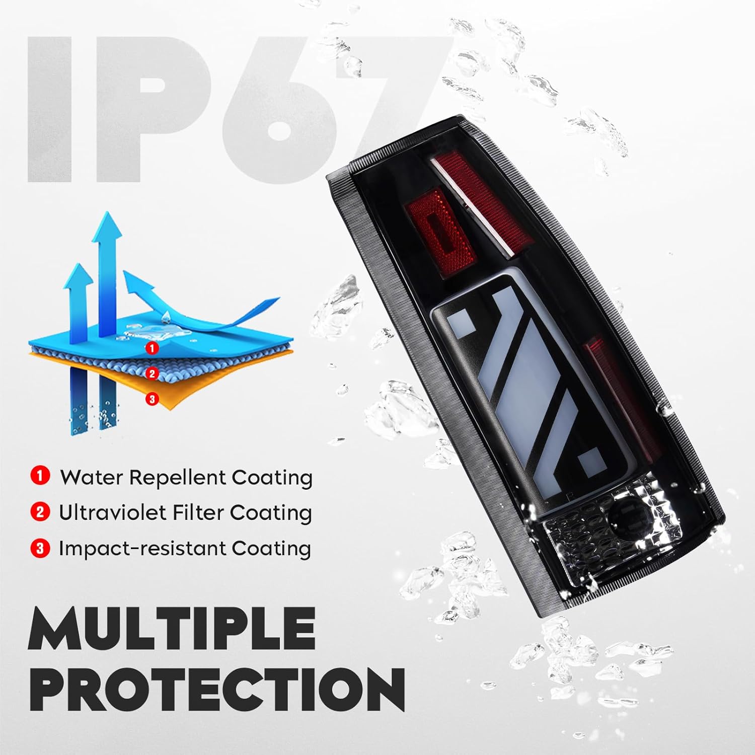 LED Tail Light + 3rd Third Brake Cargo Lamp Compatible with Chevy & GMC C/K 1500 88-99, C/K 2500 3500 88-00, for Chevy Silverado 94-98, Blazer 92-94, Clear Lens Rear Taillight Assembly