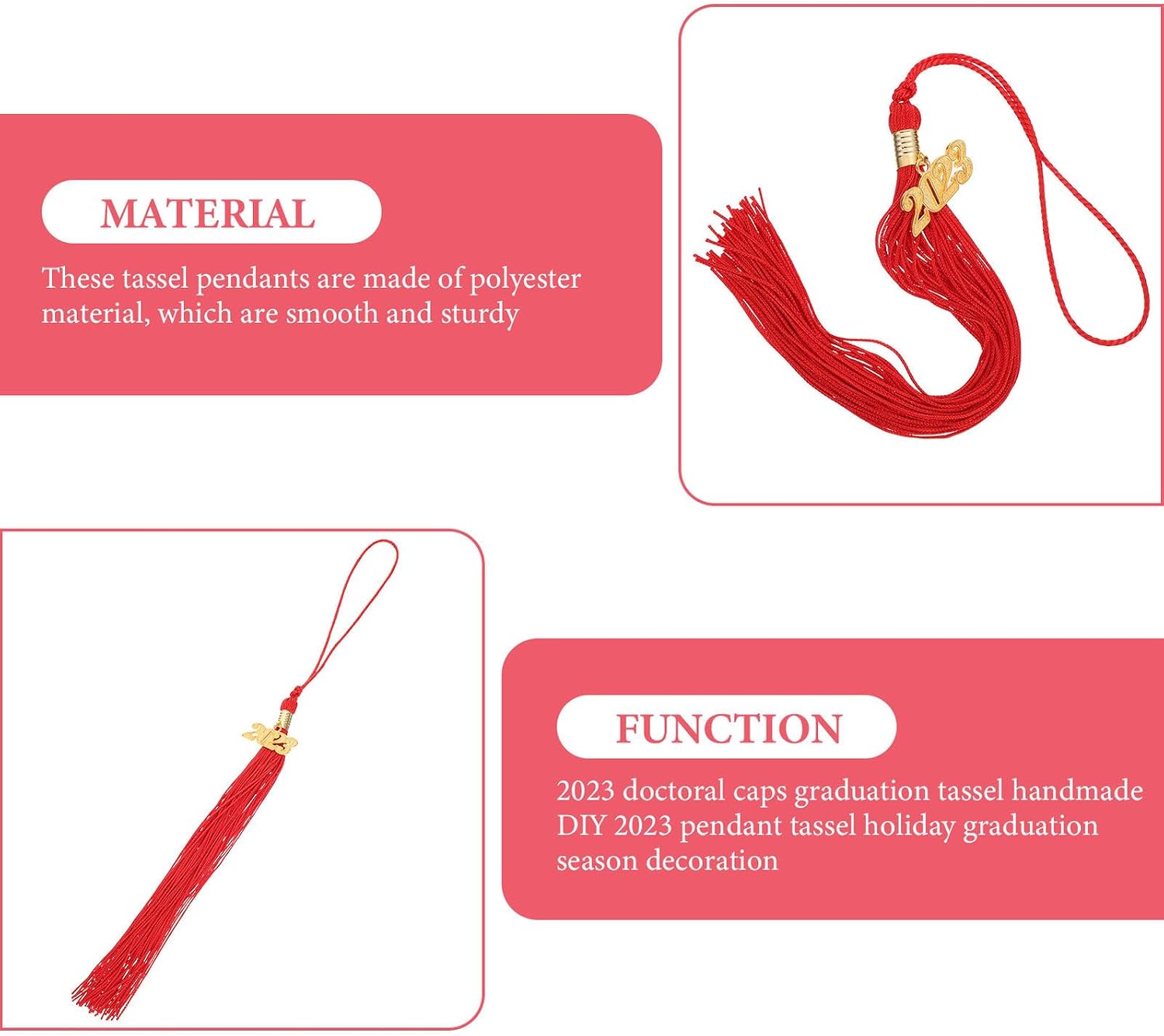 LIFKOME 10 Pcs Red Polyester Graduation Tassels Hanging Ornaments for Graduation Caps Academic Dress Accessories Supplies