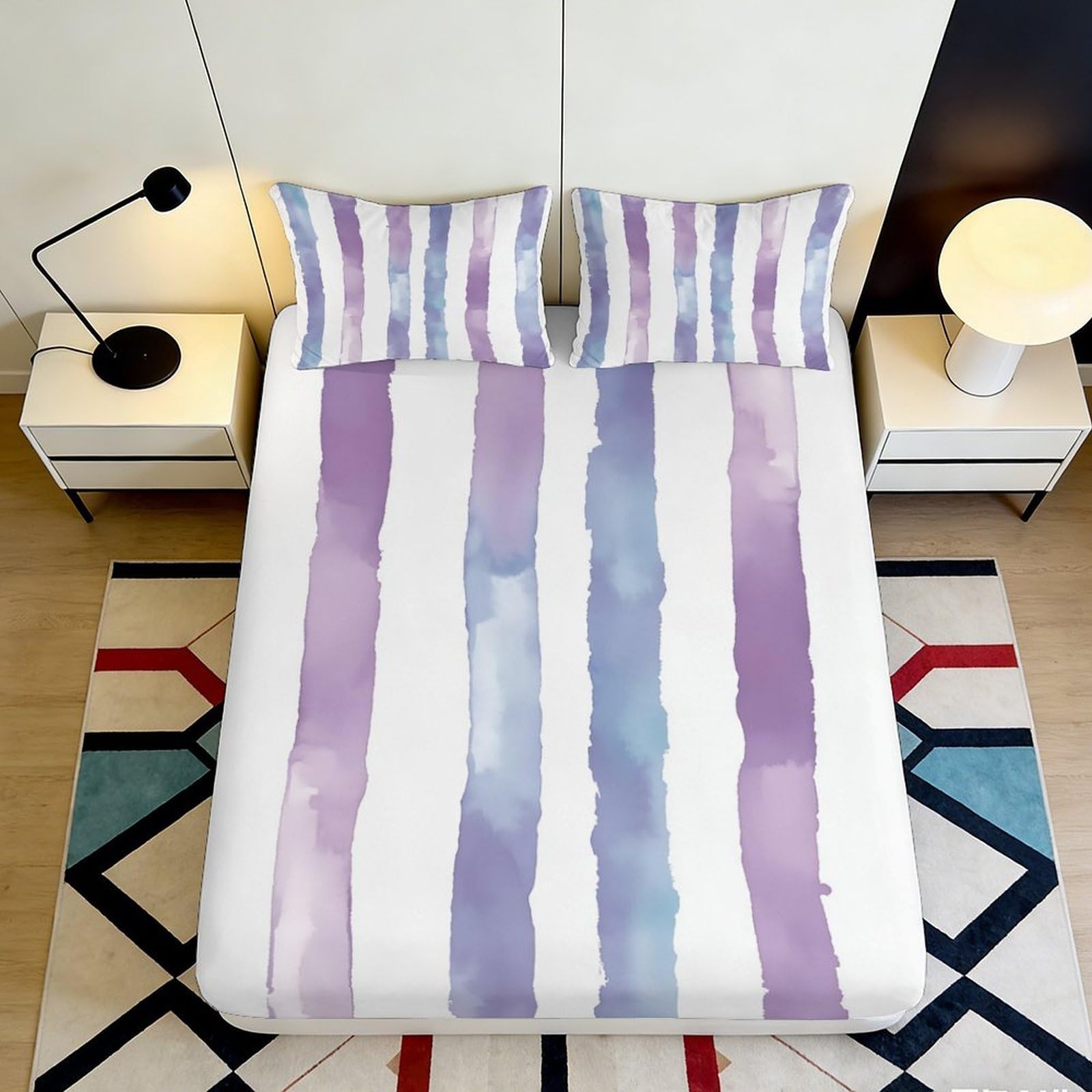Pnayamiorkfel Style-9 3D Printed Watercolor Stripes Fitted Sheet Microfiber Soft Bedroom Decor Abstract Pastel Bed Cover For Mattress Protection 90X200x25cm