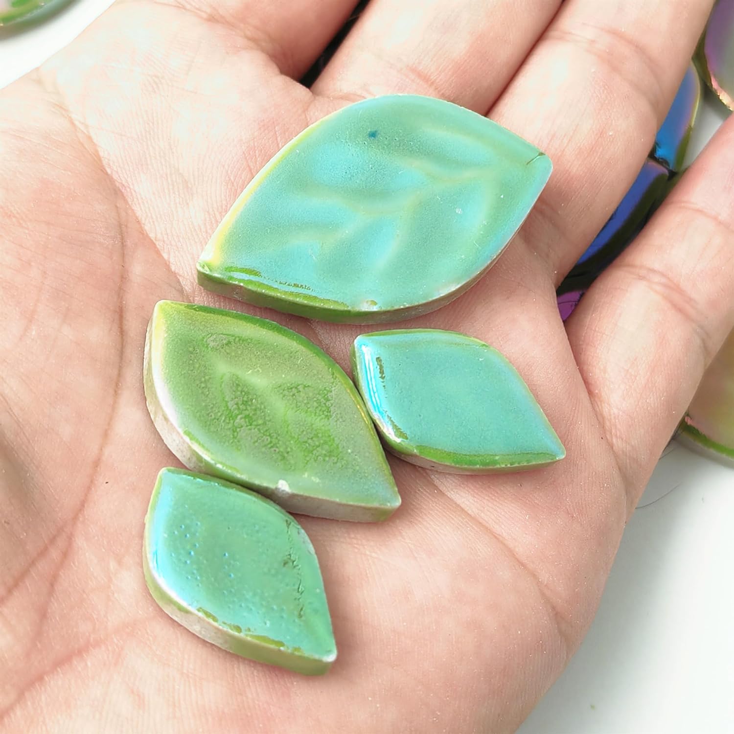 500g Random Iridescent Leaves Ceramics Mosaic Tiles,Making Creative 3 Size Ceramic Mosaic Pieces for DIY Craft,Flowerpots - Image 2