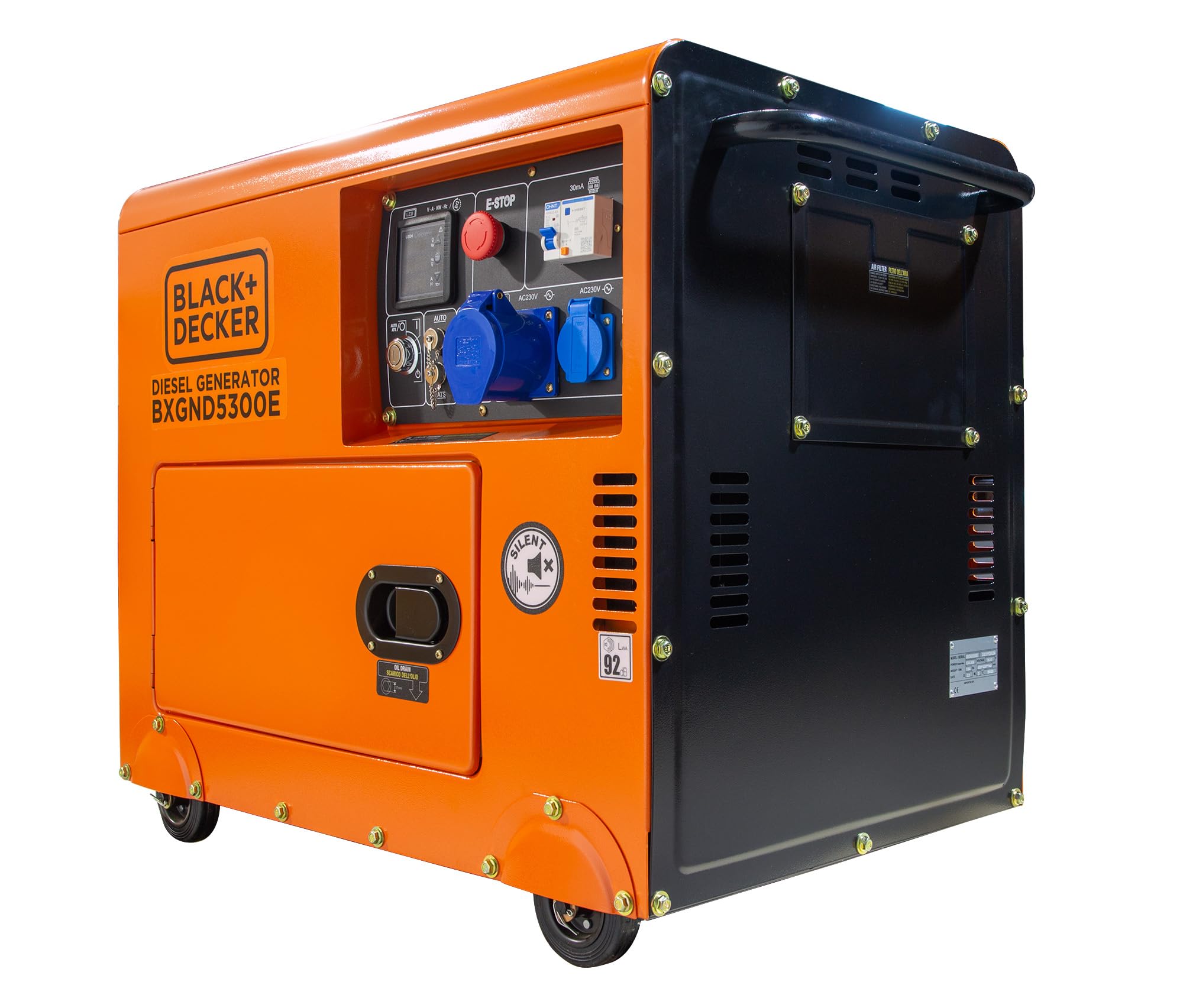 BLACK+DECKER - Generador eléctrico diésel monofásico e insonorizado, con potencia máxima 5300W - para emergencias apoyo solar o caída de red.BXGND5300E
