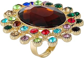 PINK TOWN Vintage Rhinestone Glass Finger Rings,Fashion Crystal Adjustable Open Wrap Knuckle Ring Boho Big Oval Stackable Rings Statement Ring Engagement Wedding Cocktail Party Rings Jewelry