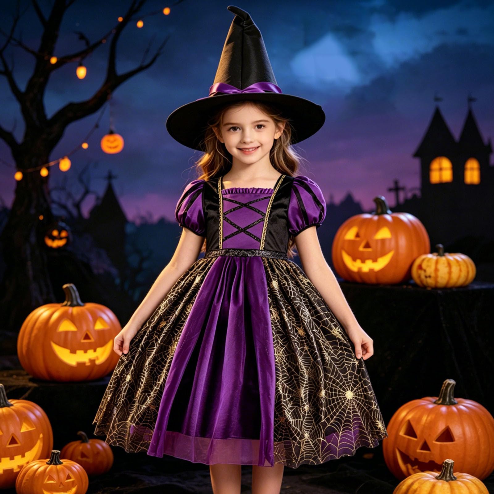 Hexe Kinderkostüm Halloween Kostüm Kinder Halloween Kinder Set Mit Hut Besen Rock Und Umhang Klassisch Kleid Karneval Fasching Cosplay Kostüme Kind Cosplay Karneval Show
