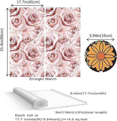 Miniatura 8 de Abyssaly Papel tapiz floral rosa moderno para despegar y pegar, 17.7 x 236 pulgadas, papel de contacto de flores rosas para decoración de