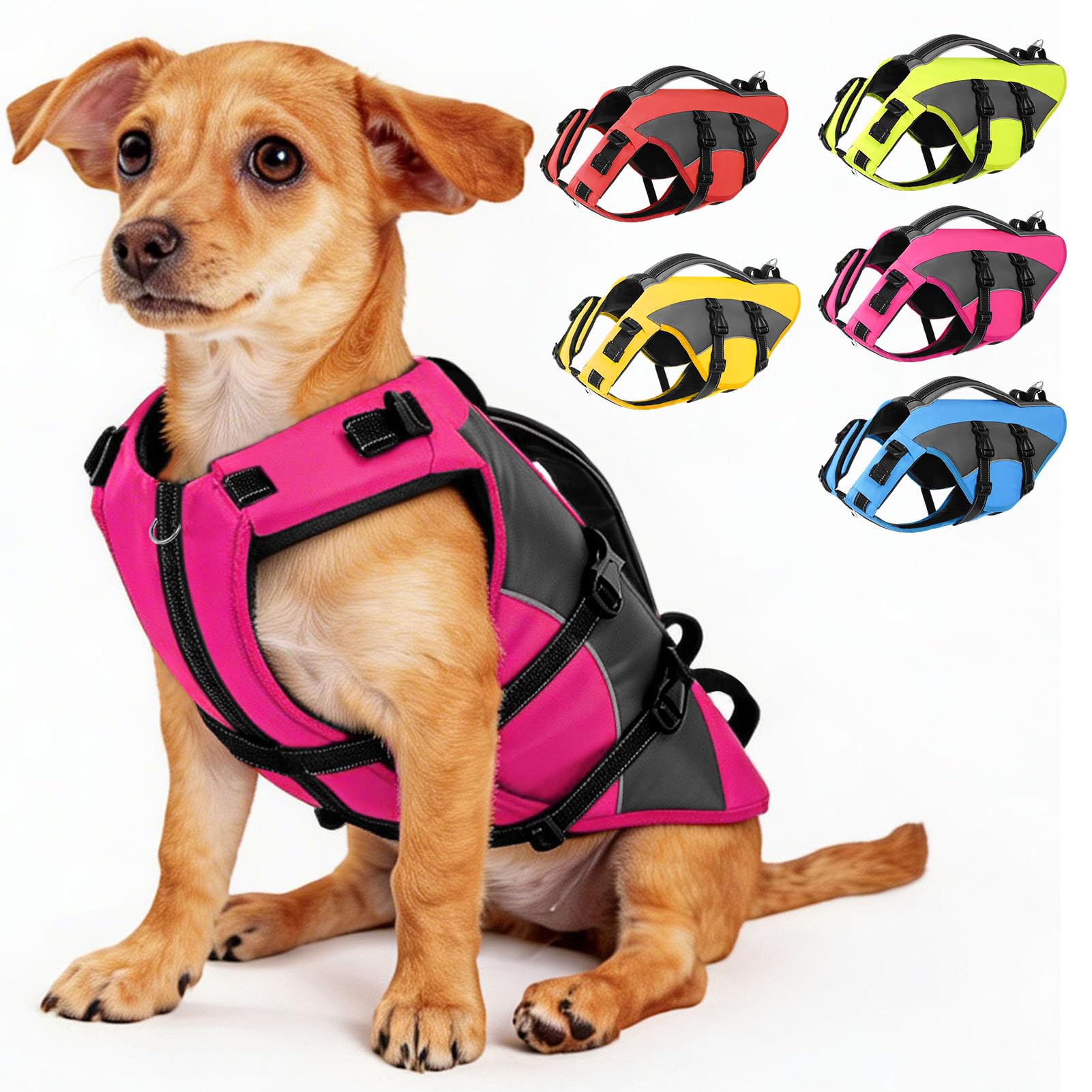 CITÉTOILE Giubbotto di Salvataggio per Cani, Salvagente Cane Regolabile Ripstop, con Maniglia e Strisce Riflettenti, per Gli Sport Acquatici, Dog Life Jecket, Rosa, S