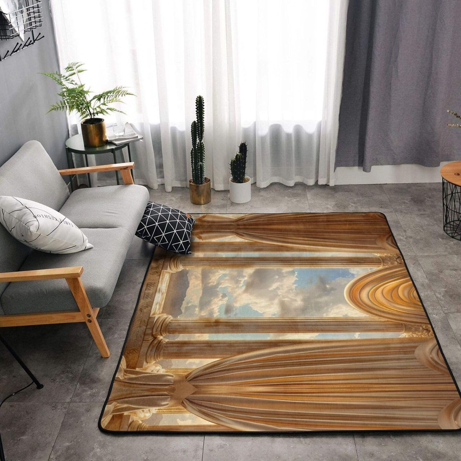 Goldene Vorhänge, Säulen, Wolken, für Wohnzimmer, Dekoration, weicher Überwurf, waschbar, Teppiche für Schlafzimmer, Wohnzimmer, 160 x 122 cm