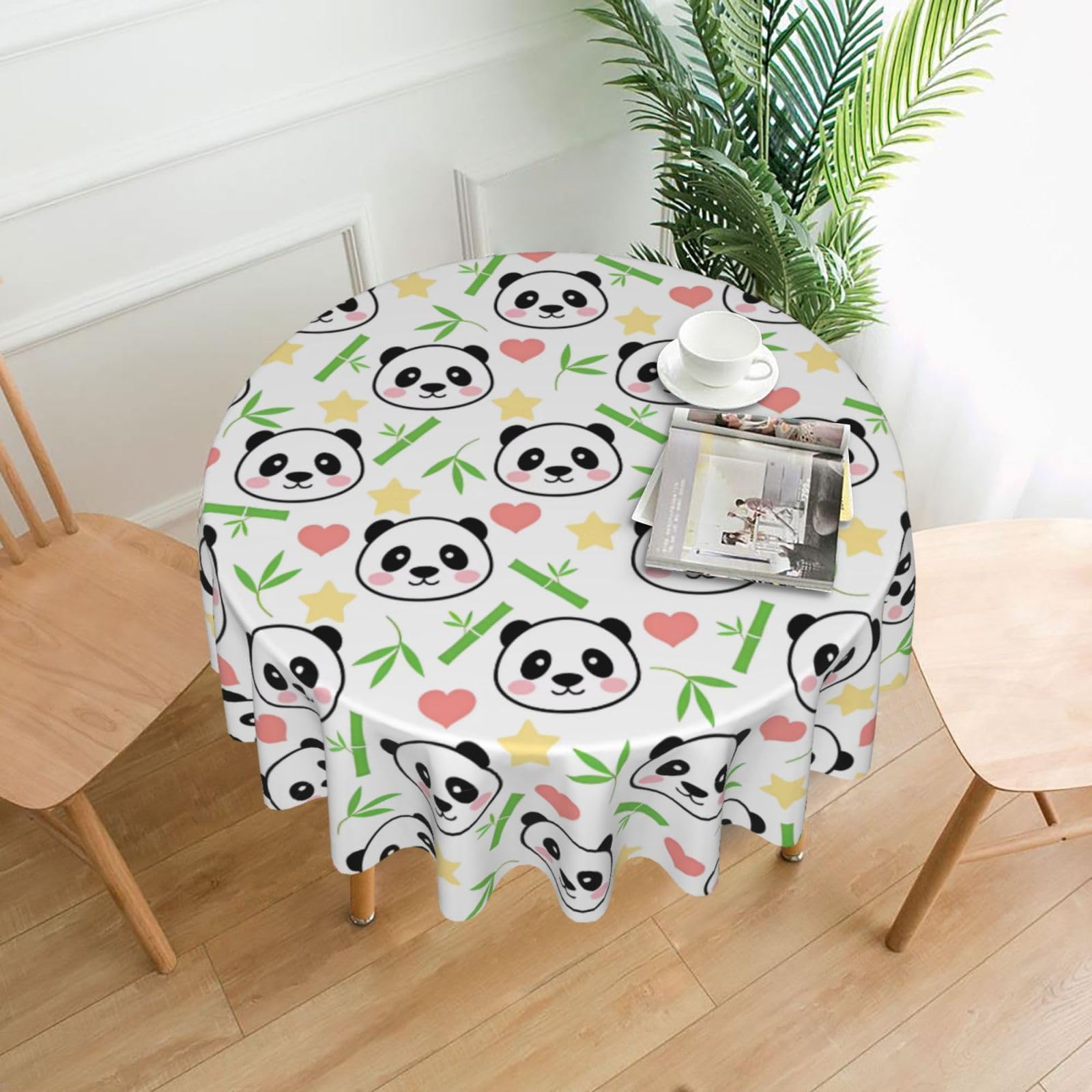 YYHHAOFA cute panda bamboo star Prints 60in Round Decorative Tablecloth – High-Grade Polyester Throw Cover for Dining, Parties, and Outdoor Events