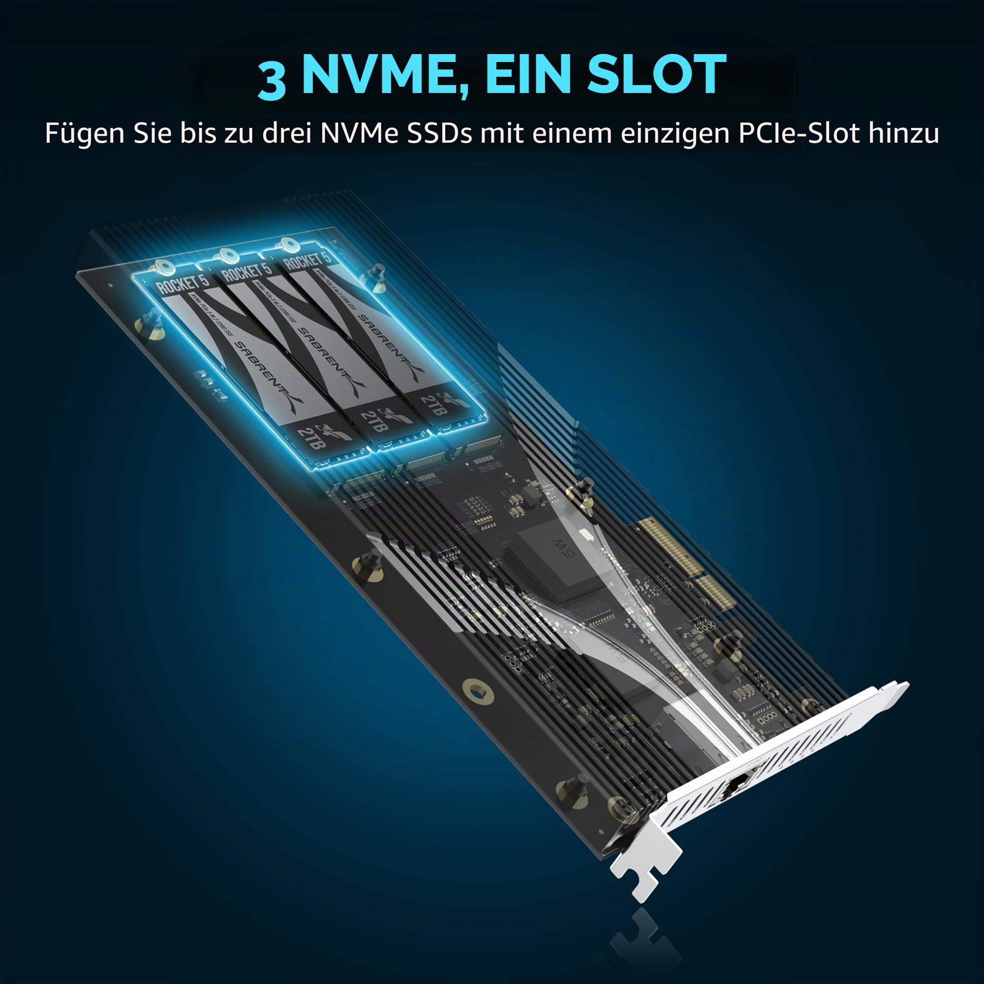 SABRENT PCIe 3.0 x4 m.2 Adapter Karte mit 10GbE, 3× NVMe SSD Slots, Aluminium-Kühlkörper, unterstützt 2230/2242/2260/2280, Keine Bifurkation, kompatibel mit NAS/Server/PC (EC-PM2L)