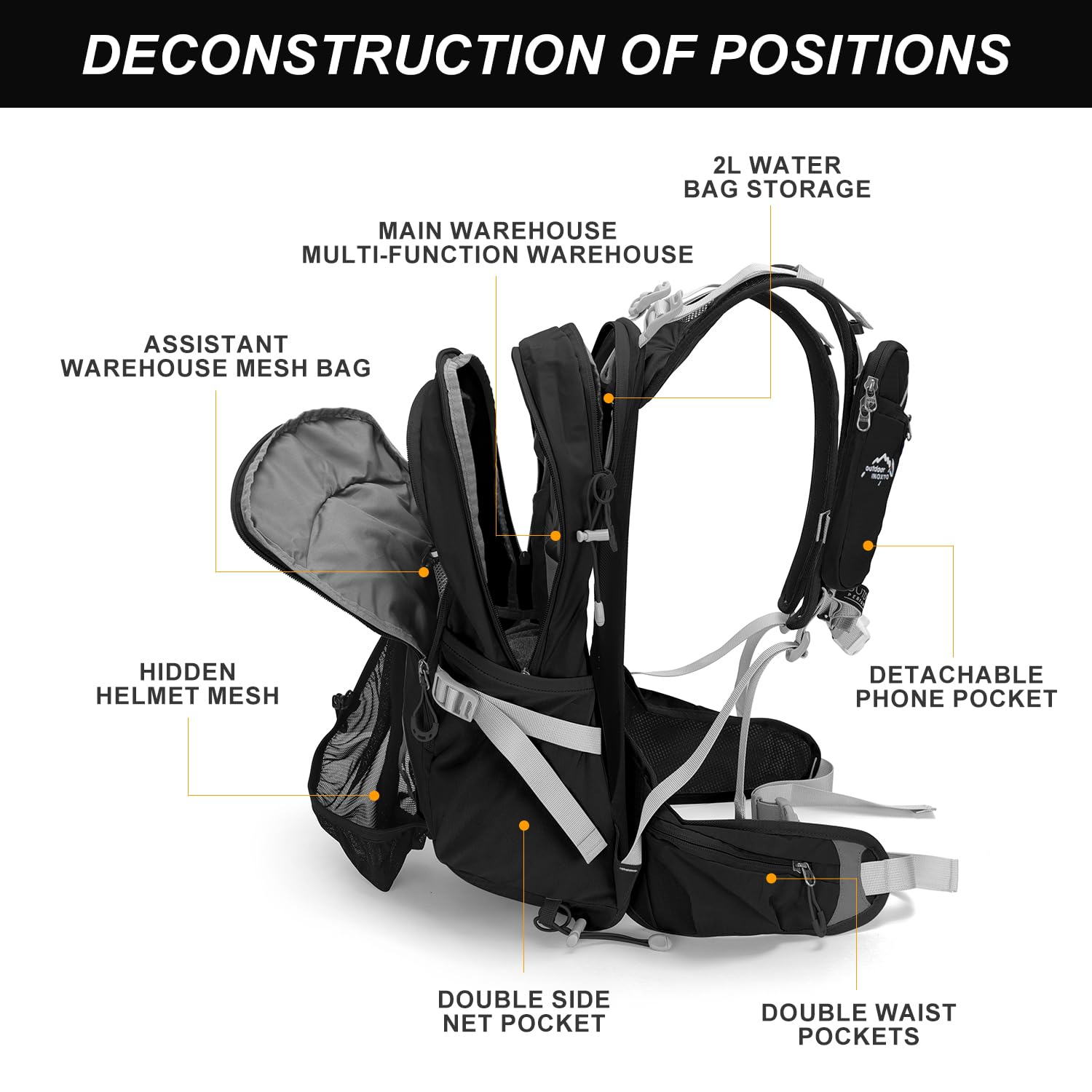 IX INOXTO Sac à dos d'hydratation, sac à dos d'hydratation de 20 L, sac à dos de randonnée avec poche à eau d'hydratation de 2 L et housse de pluie, pour cyclisme, camping, chasse pour homme et femme