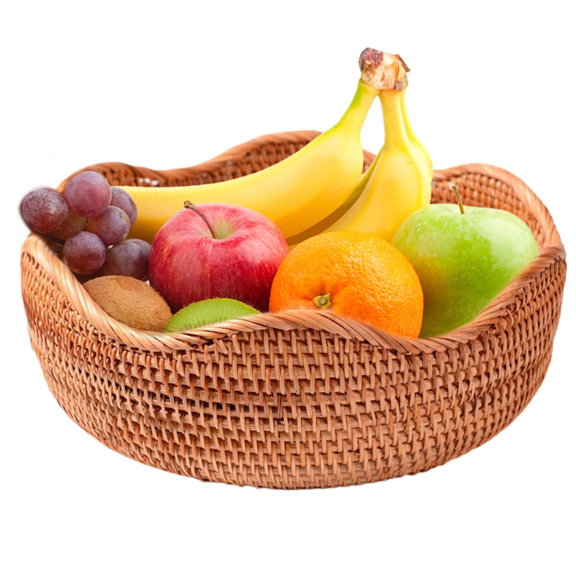Cesta de mimbre tejida redonda, frutero apilable de estilo simple