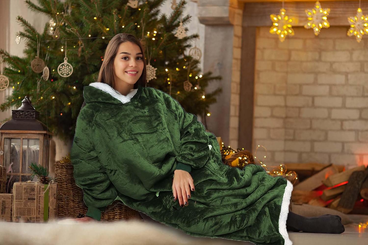 5FT Oversized Wearable Blanket Hoodie Flannel Sherpa Fleece Warm Cozy Christmas Wrap Throw Gifts for Adult - Image 7