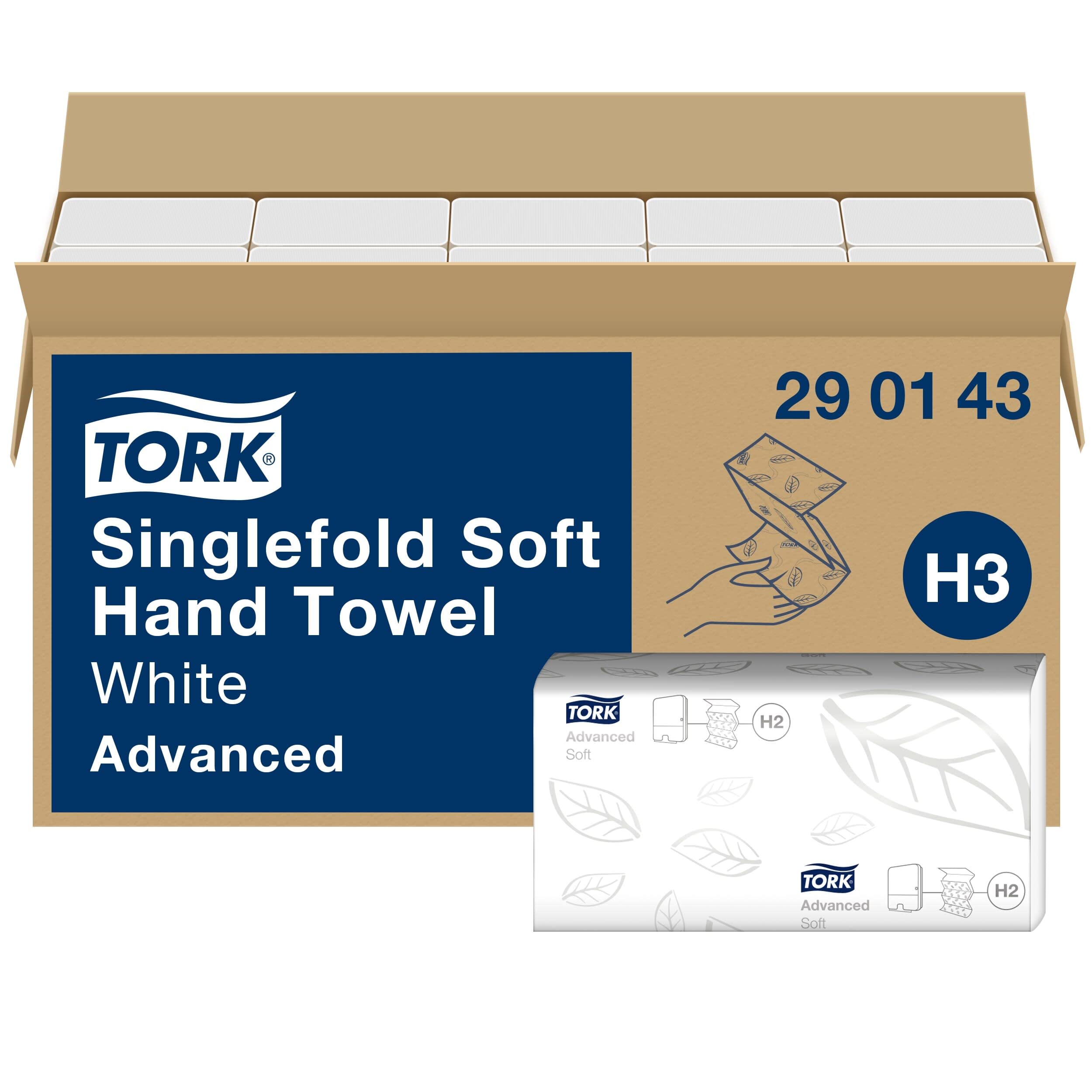 Tork Soft Zigzag Paper Towels Advanced 290143 - H3 Folding Hand Towels for Paper Towel Dispenser - Absorbent and Tear-Resistant 2-Ply White - 15 x 250 Towels