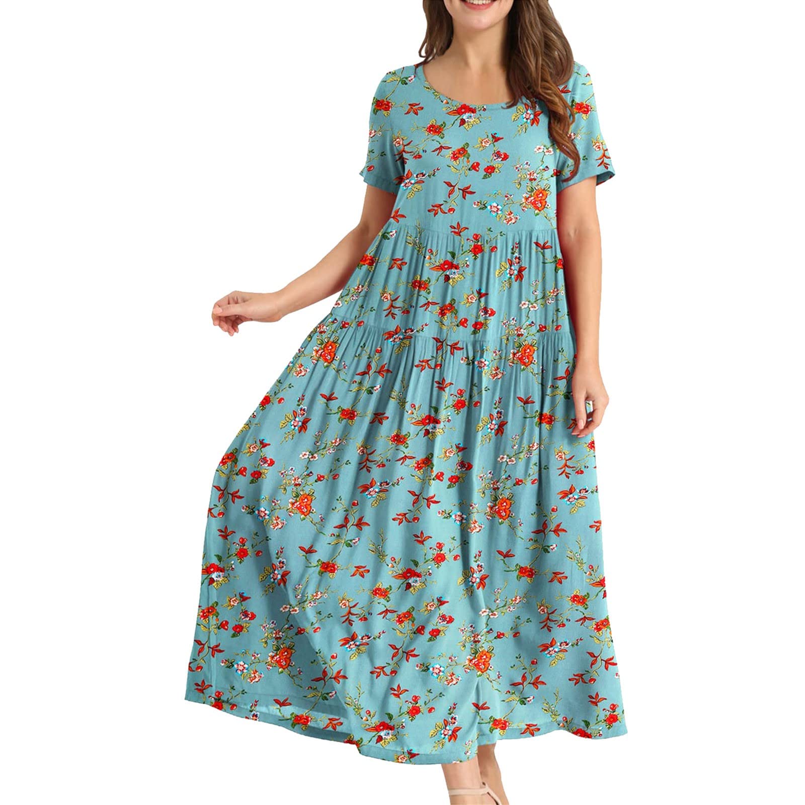 Sommerkleid Damen Mit Blättermuster - Langes Maxikleid Mit Umwickelten Trägern