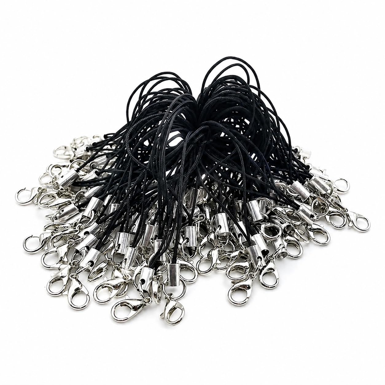 neobaby mobile charm hanging string with lobster clasp hook for phone charms, keychains, id cards, usb drives, diy jewelry accessories, black nylon lanyard strap (pack of 20)