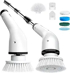 Esfregão Elétrico Giratório Sem Fio Escova Rotativa De Limpeza Pesada Para Cozinha Banheiro Piso e Janelas Multiuso Recarregável 7 Cabeças de Escovas Substituíveis Cabo Ajustável e extensível