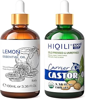 HIQILI Lemon Essential Oil and Castor Oil, 100% Pure Natural for Diffuser - 3.38 Fl Oz
