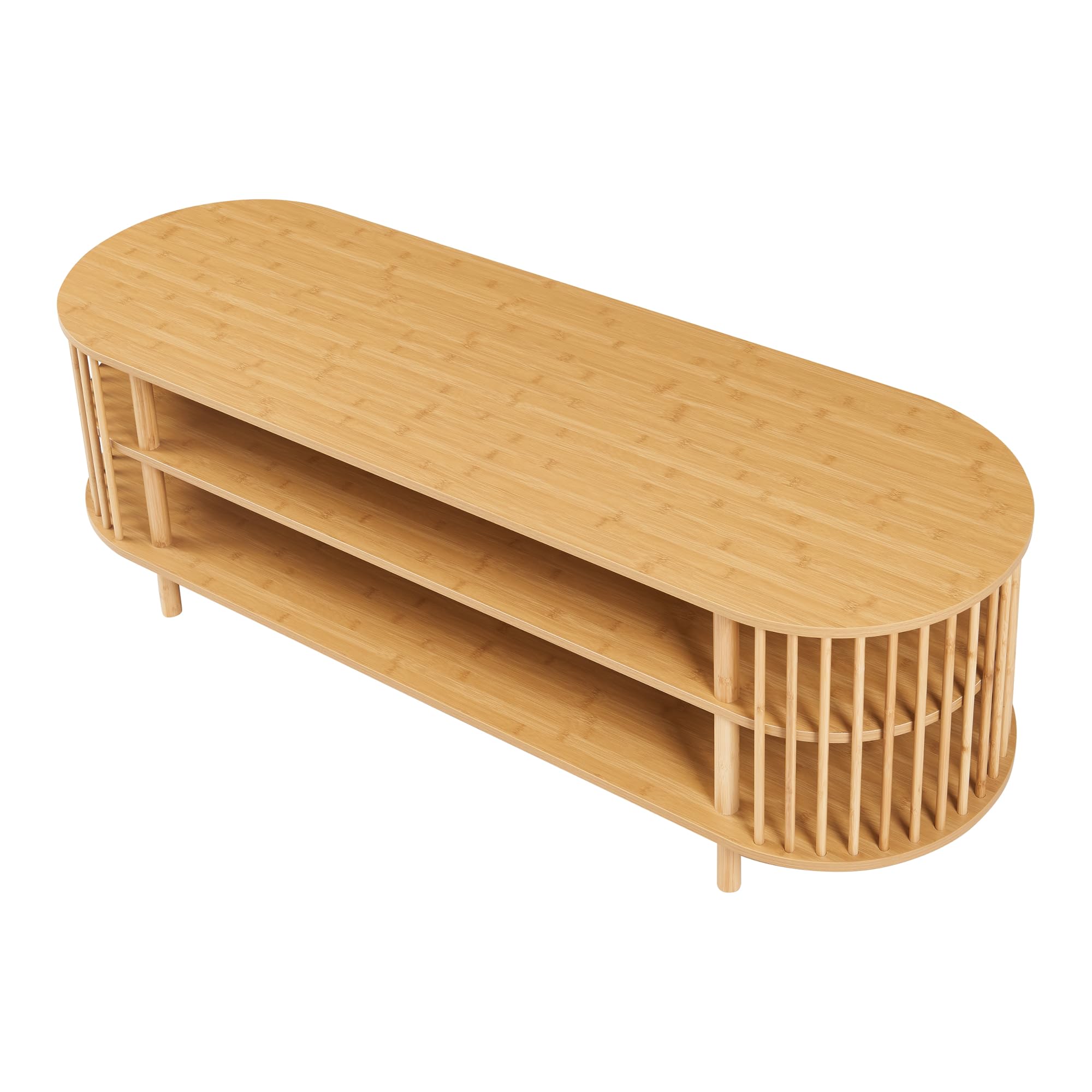 [en.casa] Stolik pod telewizor Jarvenpaa 150x48x50 cm z bambusa w kolorze naturalnym, szafka telewizyjna, stojak na TV, meble do salonu